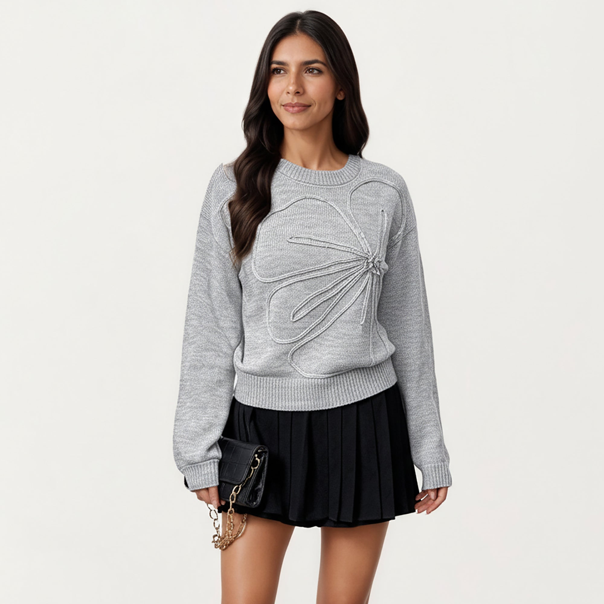 Anna-Kaci Women's Long Sleeve Knit Top with Dimensional Ribbon Design and Soft Textured Fabric for Stylish Everyday Wear