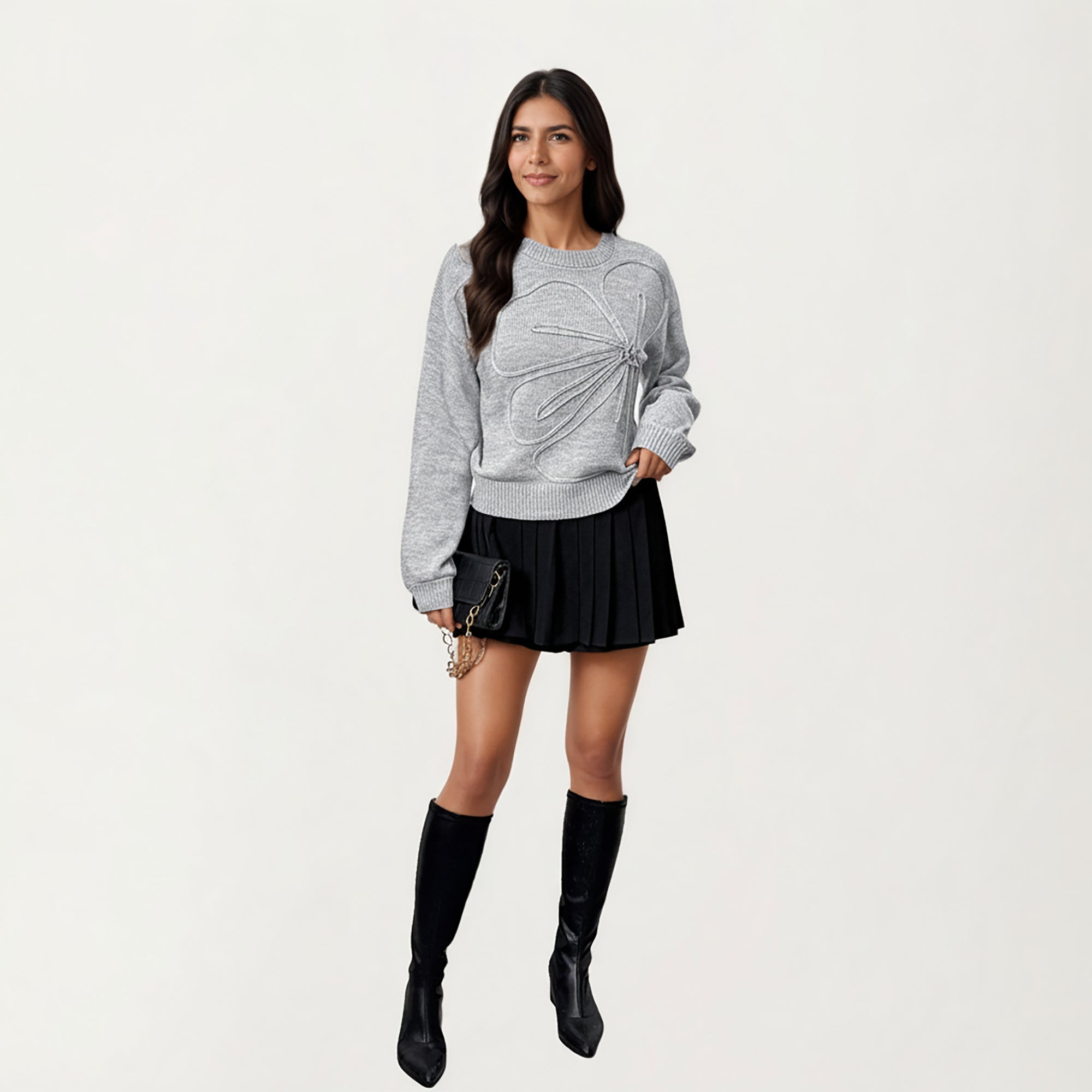 Anna-Kaci Women's Long Sleeve Knit Top with Dimensional Ribbon Design and Soft Textured Fabric for Stylish Everyday Wear