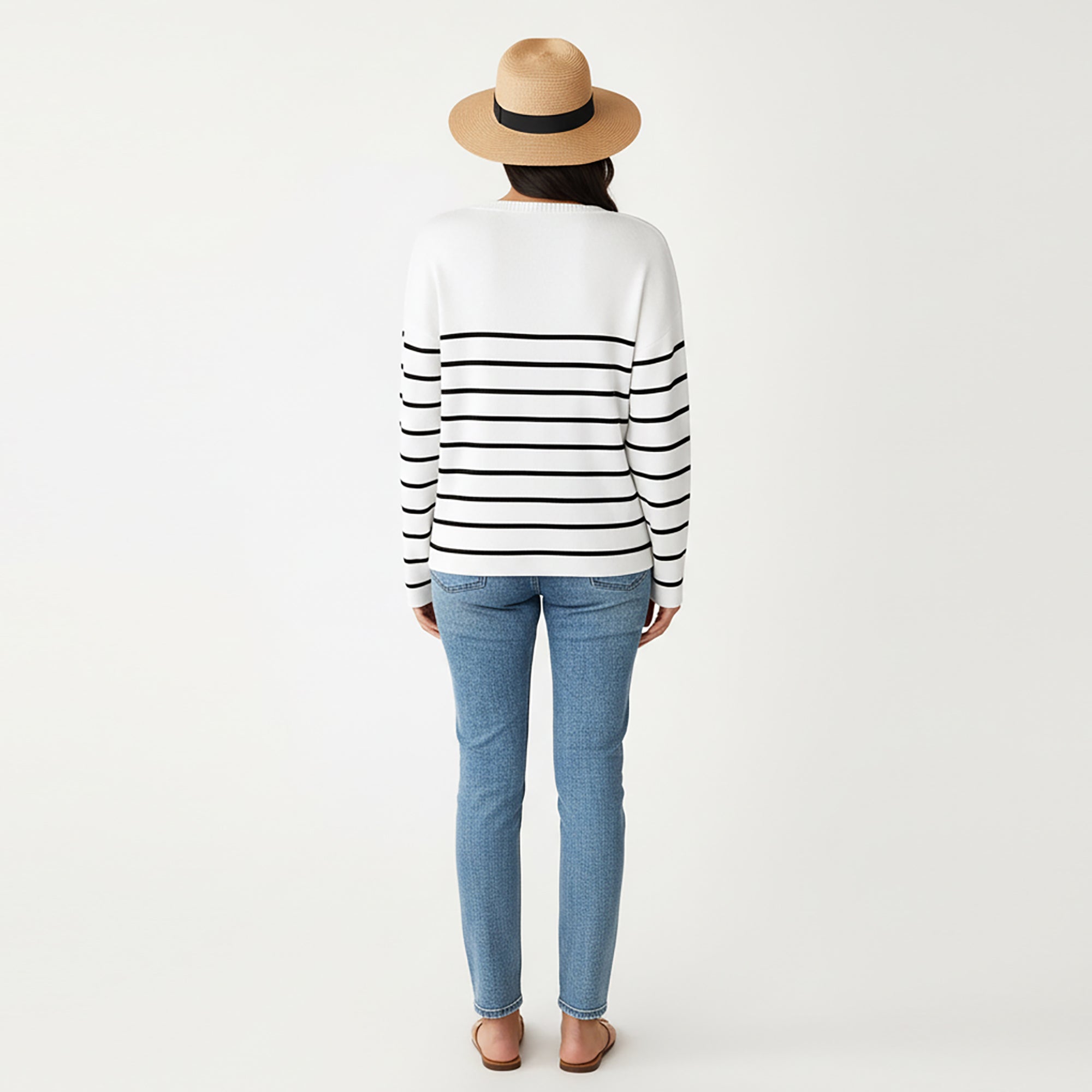 Anna-Kaci Women's Long Sleeve Striped Knit Top with Scalloped V-Neckline and Soft Textured Fabric for Effortless Everyday Style