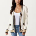 Anna-Kaci Women's Long Sleeve Button Front Cardigan Top with Contrast Ribbed Trim and Relaxed Fit Open Front Silhouette