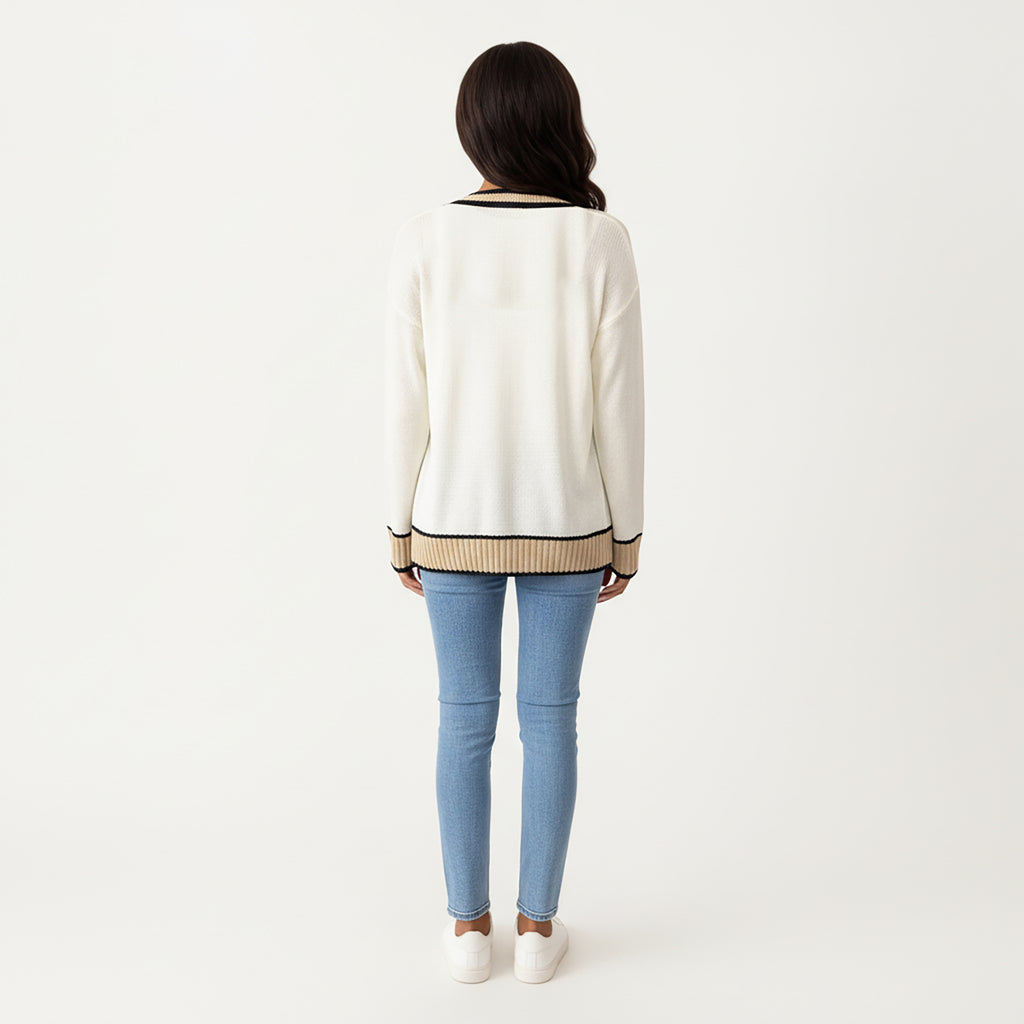 Anna-Kaci Women's Long Sleeve Button Front Cardigan Top with Contrast Ribbed Trim and Relaxed Fit Open Front Silhouette