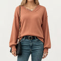 Anna-Kaci Women's V-Neck Long Sleeve Knit Top with Soft Textured Finish and Layered Collar Detail for a Relaxed Chic Silhouette
