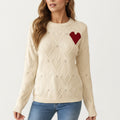 Anna-Kaci Women's Knit Top with Textured Heart Pattern and Contrast Heart Accent Detail in a Soft Cozy Pullover Design