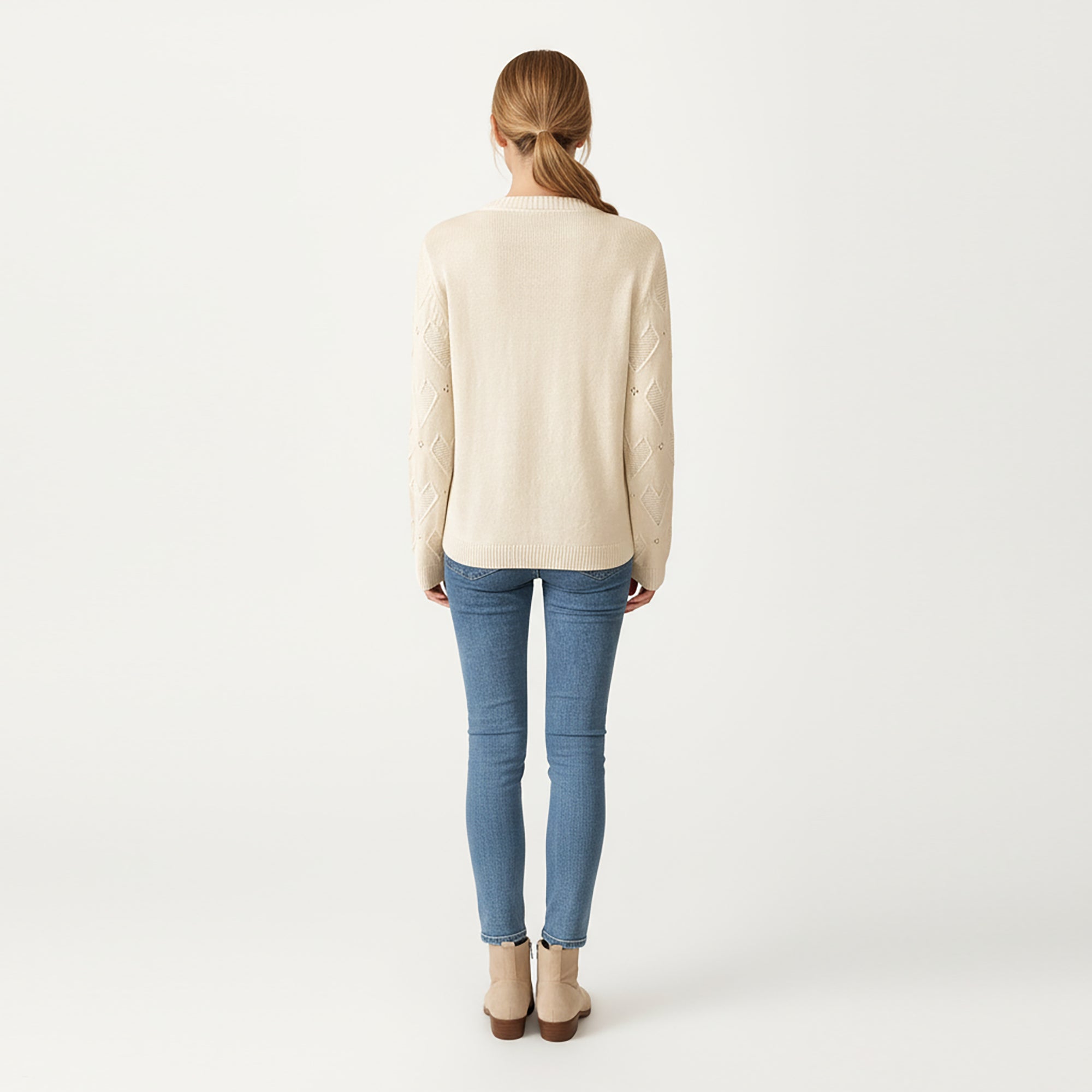 Anna-Kaci Women's Knit Top with Textured Heart Pattern and Contrast Heart Accent Detail in a Soft Cozy Pullover Design