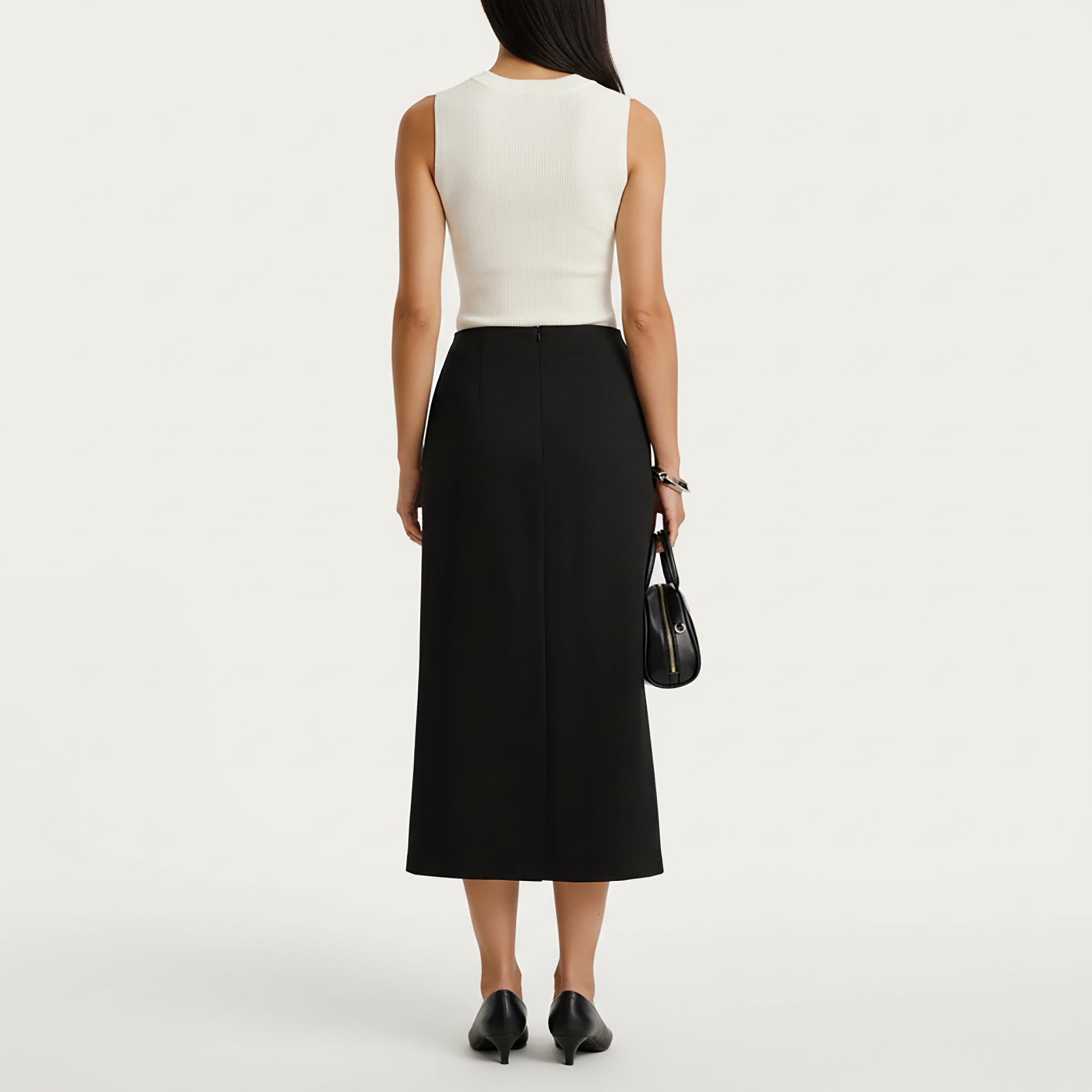 Anna-Kaci Women's High Waist Midi Skirt with Front Button Detailing, Faux Flap Pockets and Sleek Tailored Silhouette