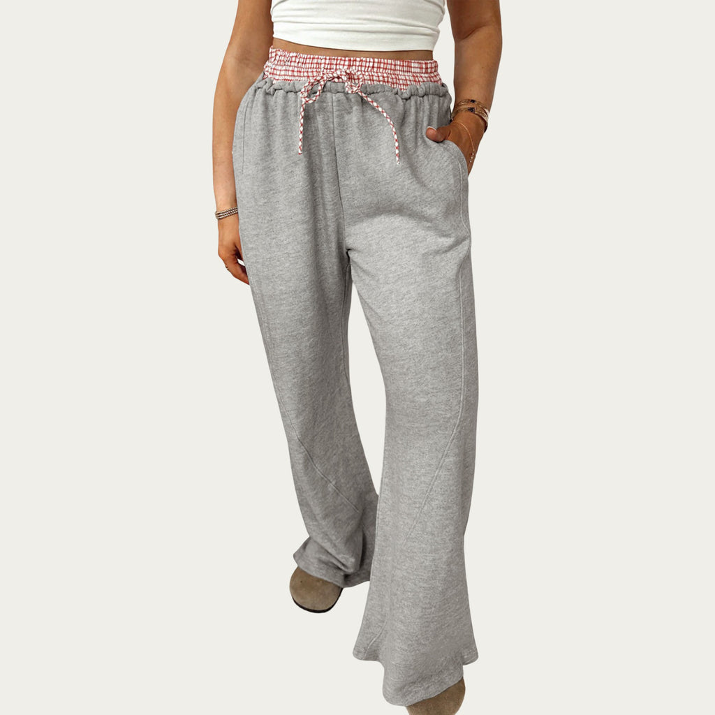 Anna-Kaci Women's Wide Leg Lounge Pants with Soft Stretch Fabric, Elastic Gingham Waistband and Adjustable Drawstring Fit