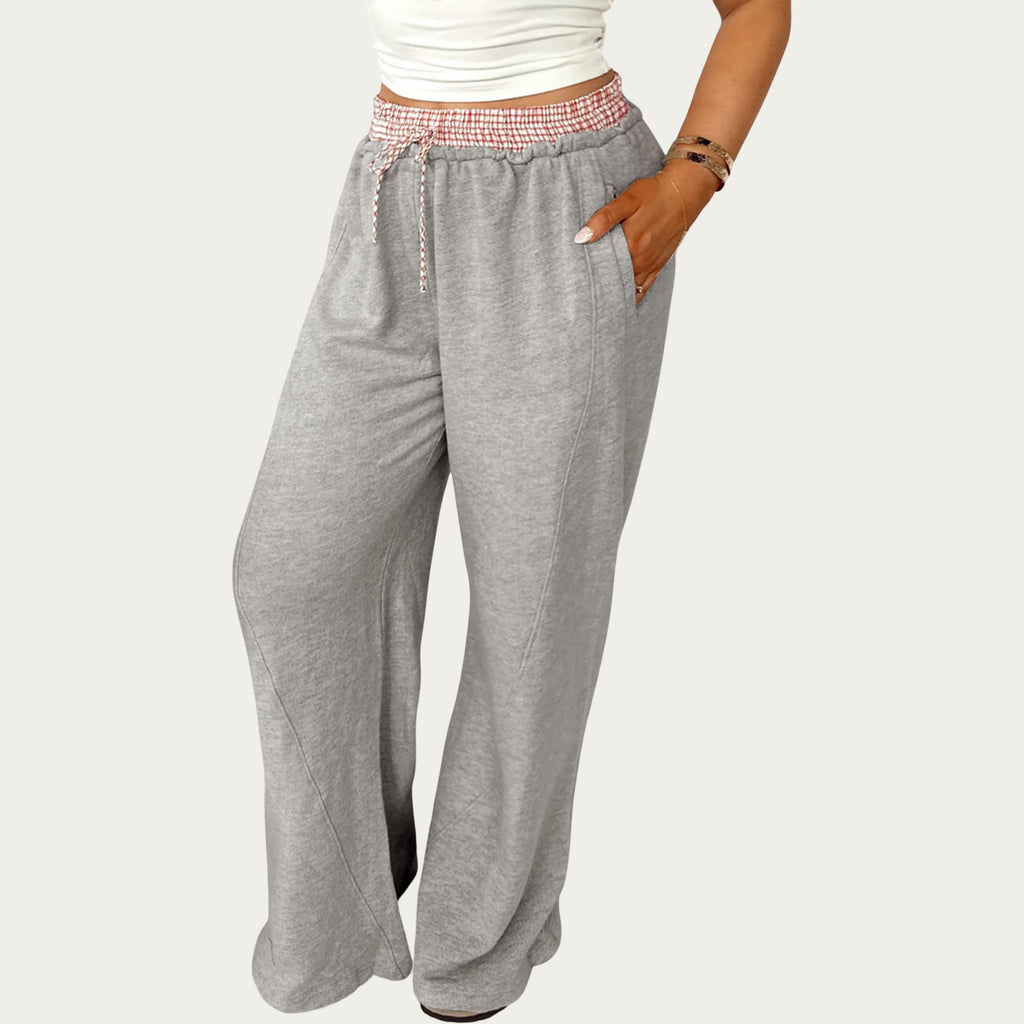 Anna-Kaci Women's Wide Leg Lounge Pants with Soft Stretch Fabric, Elastic Gingham Waistband and Adjustable Drawstring Fit