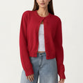 Anna-Kaci Women's Soft Knit Button Front Cropped Cardigan with Ribbed Trim Details and Relaxed Long Sleeves