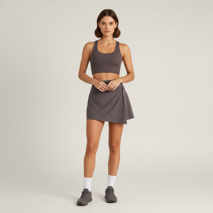 Anna-Kaci Active Women's Asymmetrical Hem Active Skort with Built-In Shorts and Snap-Front Overlay for Supportive Movement