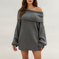Anna-Kaci Women's Off-Shoulder Ribbed Knit Sweater Top with Foldover Neckline and Soft Relaxed Fit for a Chic Textured Look