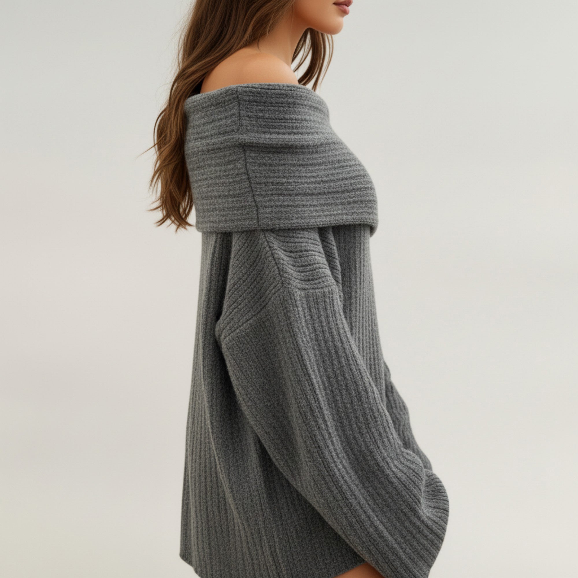 Anna-Kaci Women's Off-Shoulder Ribbed Knit Sweater Top with Foldover Neckline and Soft Relaxed Fit for a Chic Textured Look