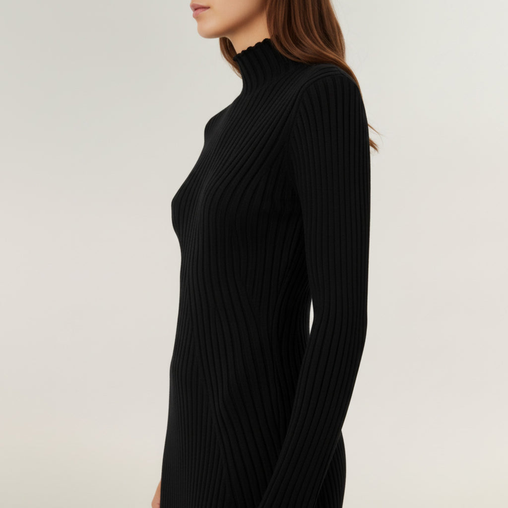 Anna-Kaci Women's Long Sleeve Ribbed Knit Mini Dress with Contoured Textured Paneling and Stretch Fit for a Flattering Silhouette