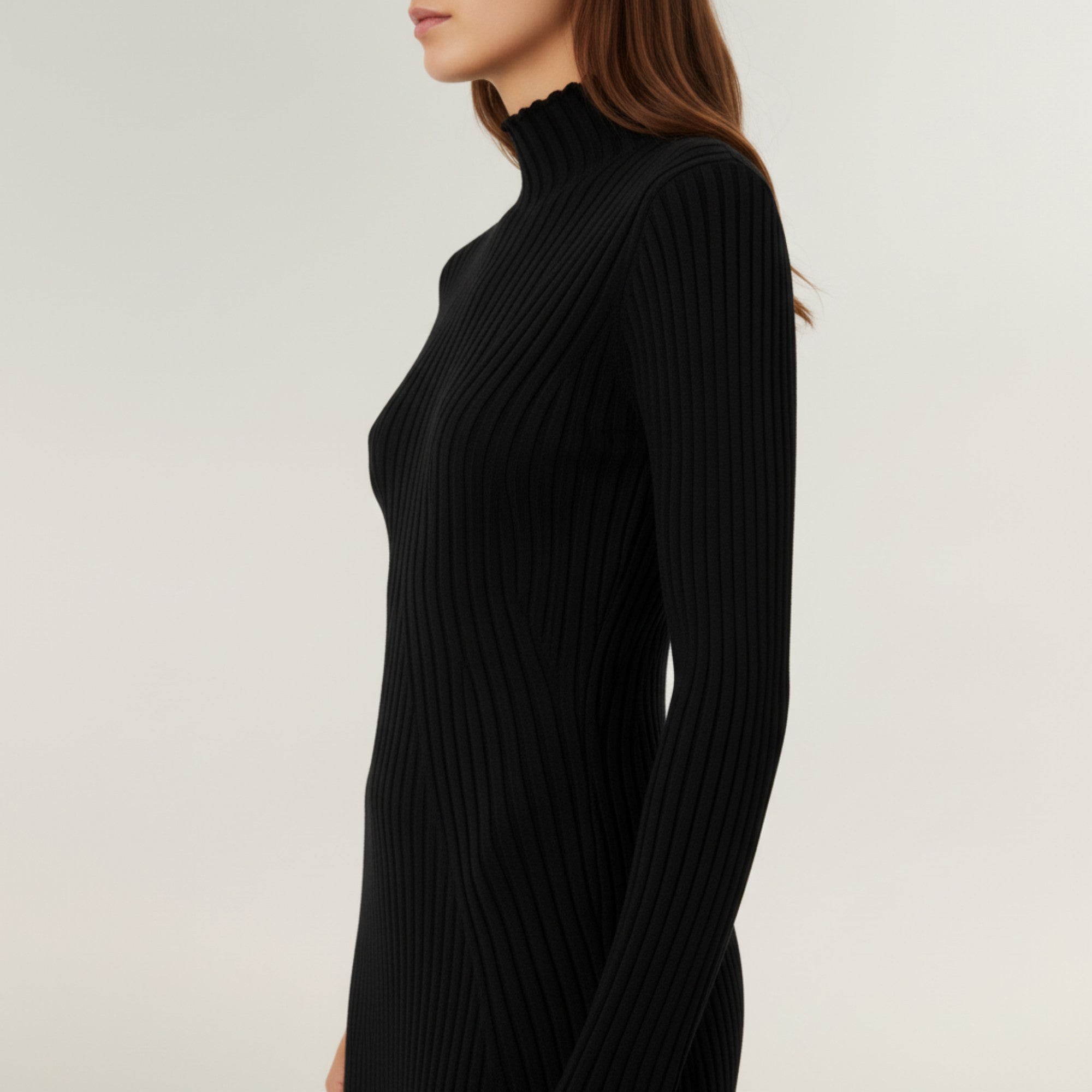 Anna-Kaci Women's Long Sleeve Ribbed Knit Mini Dress with Contoured Textured Paneling and Stretch Fit for a Flattering Silhouette