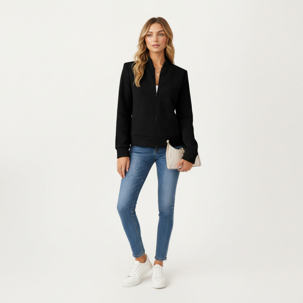 Anna-Kaci Women's Textured Knit Zip Front Jacket with Soft Structured Shape and Ribbed Edges for Polished Everyday Layering