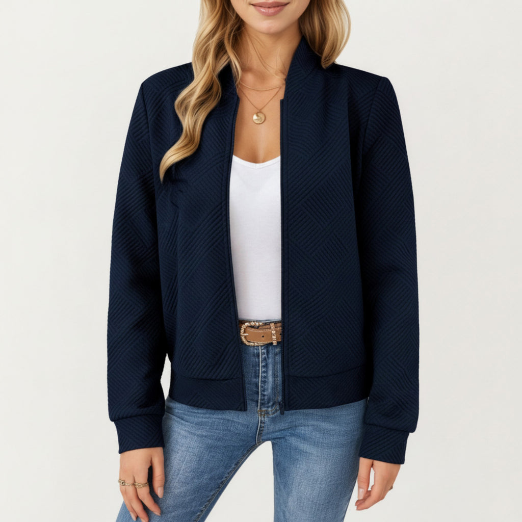 Anna-Kaci Women's Textured Knit Zip Front Jacket with Soft Structured Shape and Ribbed Edges for Polished Everyday Layering