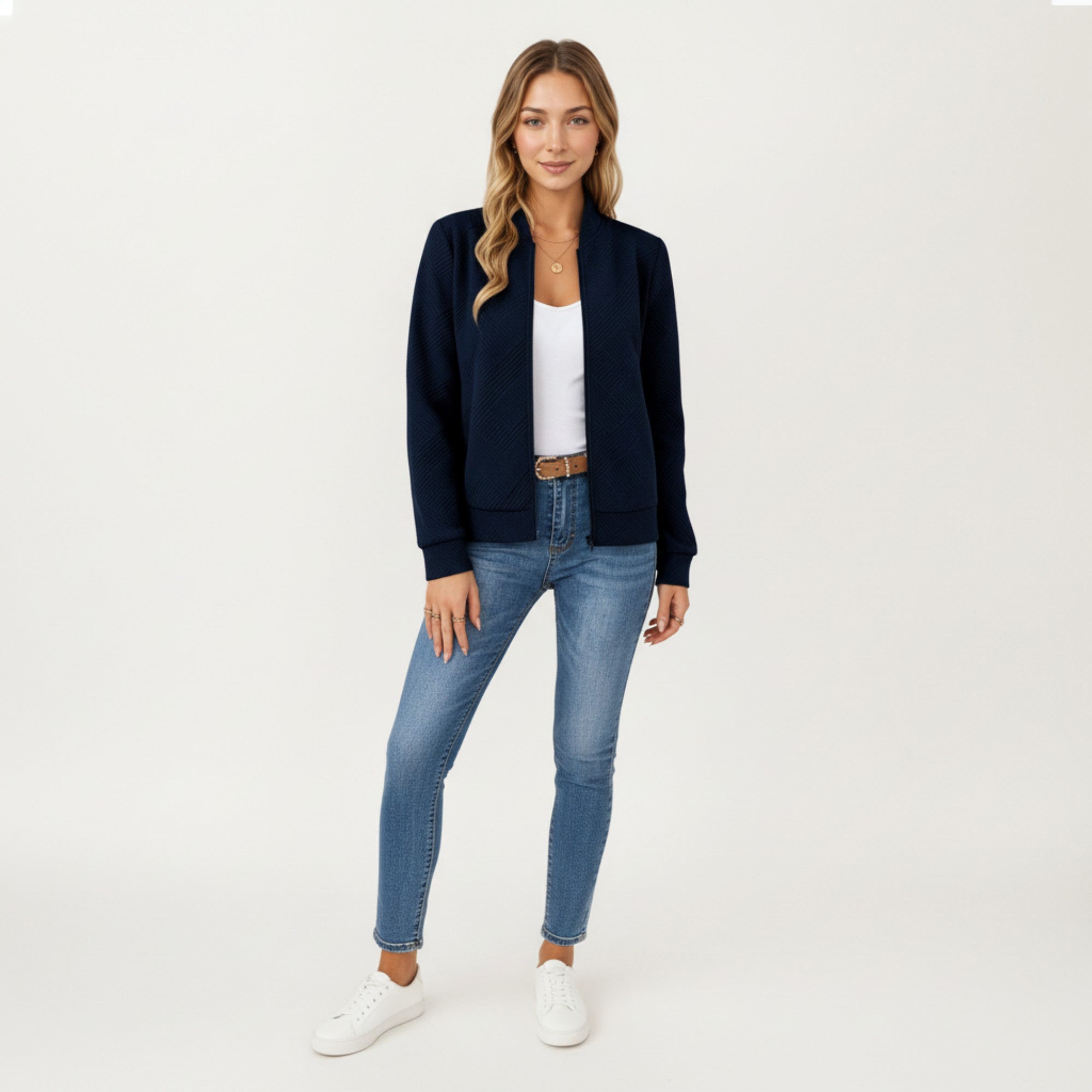 Anna-Kaci Women's Textured Knit Zip Front Jacket with Soft Structured Shape and Ribbed Edges for Polished Everyday Layering