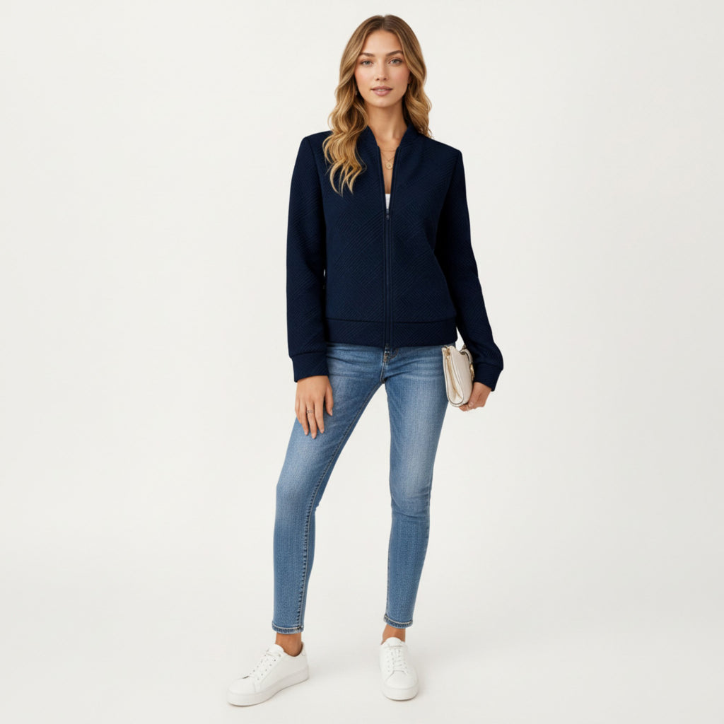 Anna-Kaci Women's Textured Knit Zip Front Jacket with Soft Structured Shape and Ribbed Edges for Polished Everyday Layering