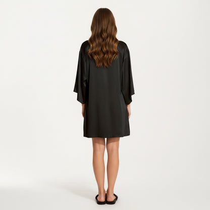 Anna-Kaci Lounge Women's 2-Piece Set Satin Slip Dress and Open Front Robe with Flowing Draped Sleeves and Lightweight Fabric