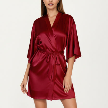 Anna-Kaci Lounge Women's 2-Piece Set Satin Slip Dress and Open Front Robe with Flowing Draped Sleeves and Lightweight Fabric