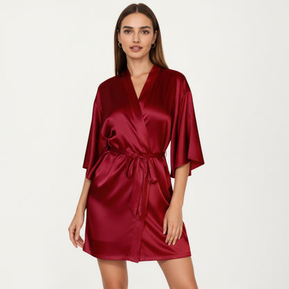 Anna-Kaci Lounge Women's 2-Piece Set Satin Slip Dress and Open Front Robe with Flowing Draped Sleeves and Lightweight Fabric