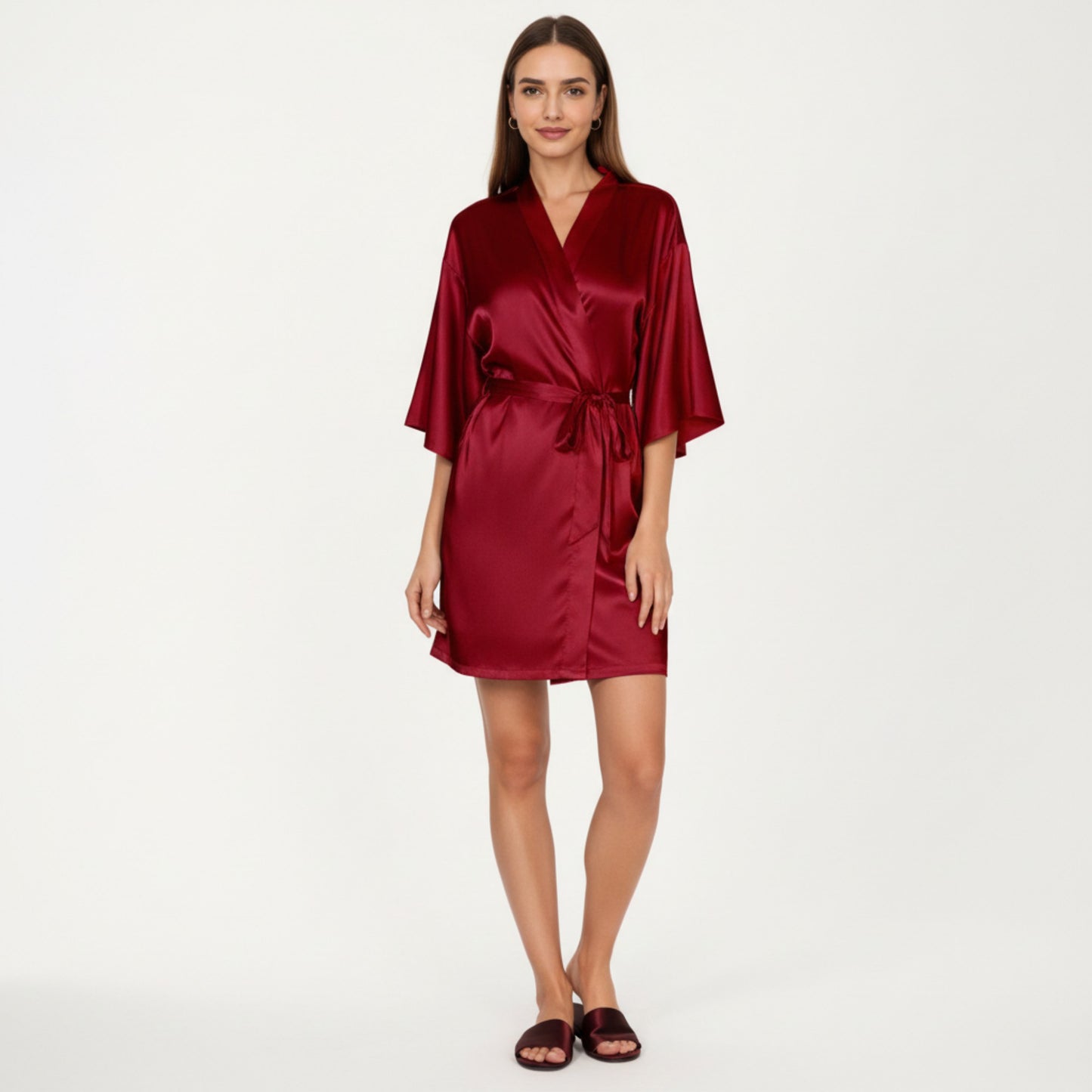 Anna-Kaci Lounge Women's 2-Piece Set Satin Slip Dress and Open Front Robe with Flowing Draped Sleeves and Lightweight Fabric