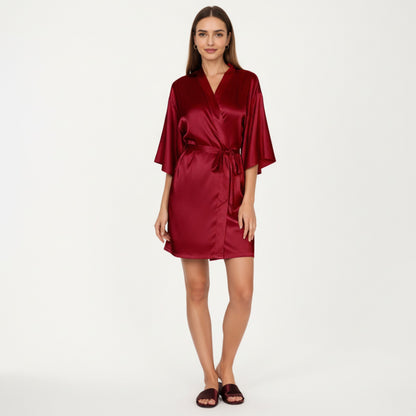 Anna-Kaci Lounge Women's 2-Piece Set Satin Slip Dress and Open Front Robe with Flowing Draped Sleeves and Lightweight Fabric