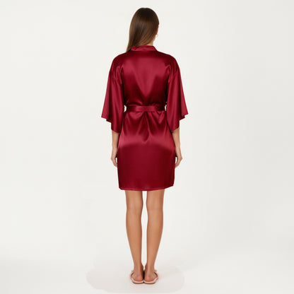 Anna-Kaci Lounge Women's 2-Piece Set Satin Slip Dress and Open Front Robe with Flowing Draped Sleeves and Lightweight Fabric