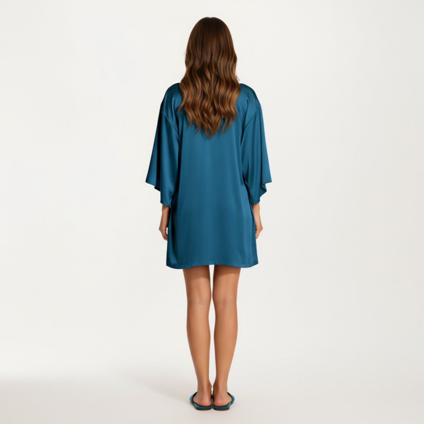 Anna-Kaci Lounge Women's 2-Piece Set Satin Slip Dress and Open Front Robe with Flowing Draped Sleeves and Lightweight Fabric