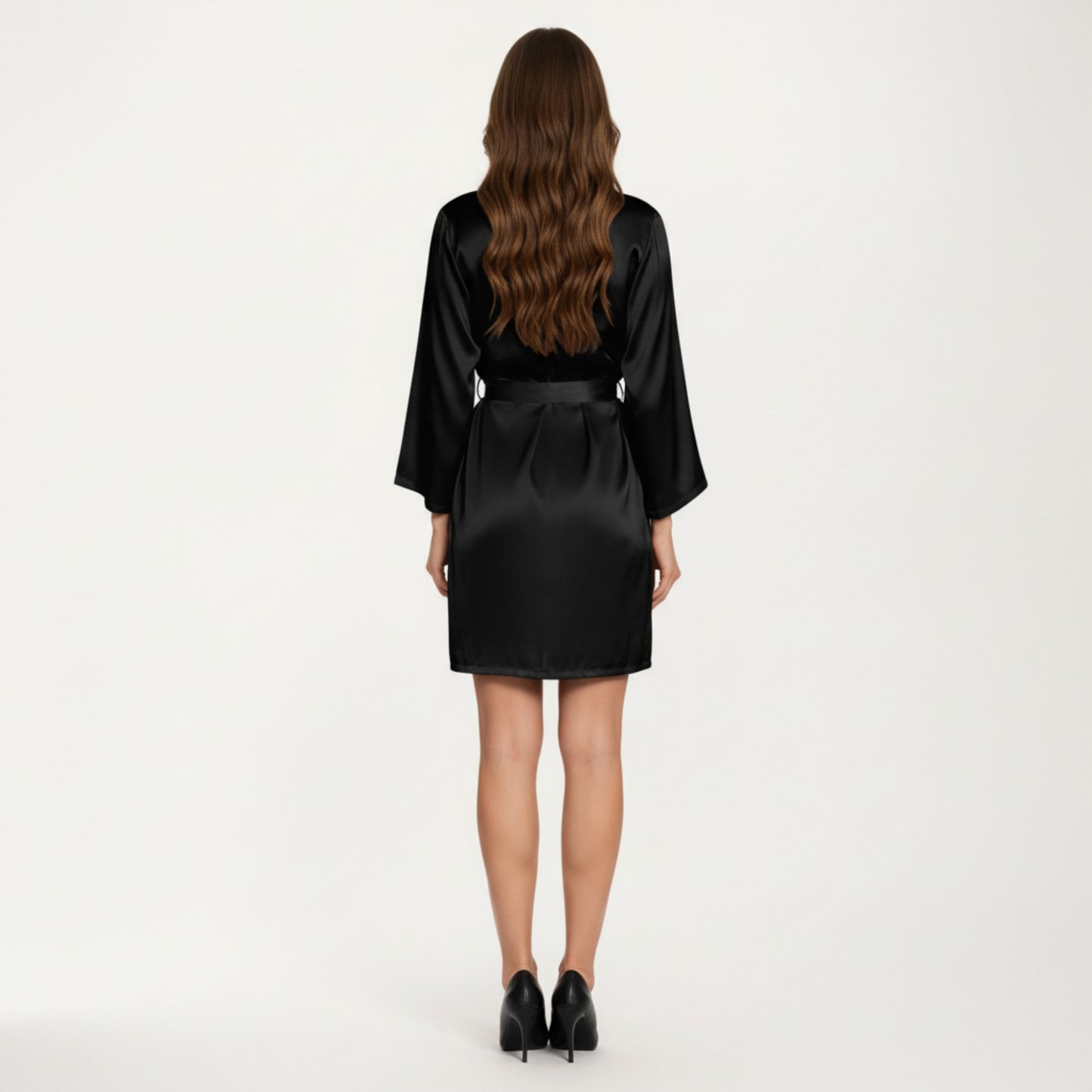 Anna-Kaci Lounge Women's Satin Short Robe with Wrap Front Design and Adjustable Tie Waist in Smooth Lightweight Silky Fabric