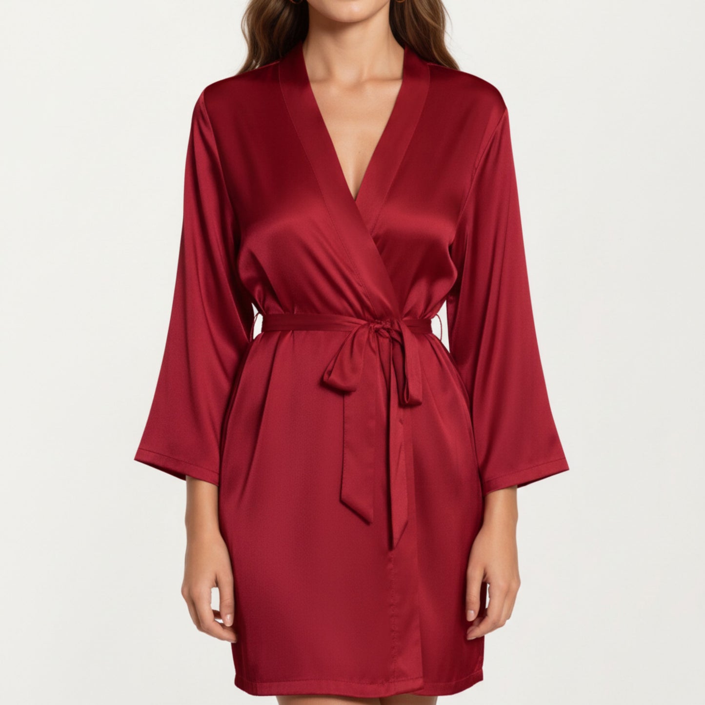 Anna-Kaci Lounge Women's Satin Short Robe with Wrap Front Design and Adjustable Tie Waist in Smooth Lightweight Silky Fabric