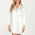 Anna-Kaci Lounge Women's Satin Button-Front Sleep Shirt with Contrast Piping Trim and Relaxed Long Sleeve Silhouette