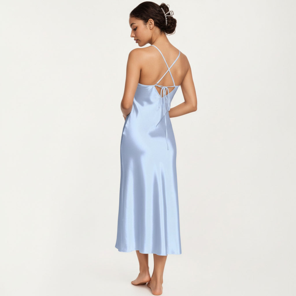 Anna-Kaci Lounge Women's Strapless Midi Slip Dress with Floral Appliqu¨¦ Halter Detail and Sleek Smooth Silhouette