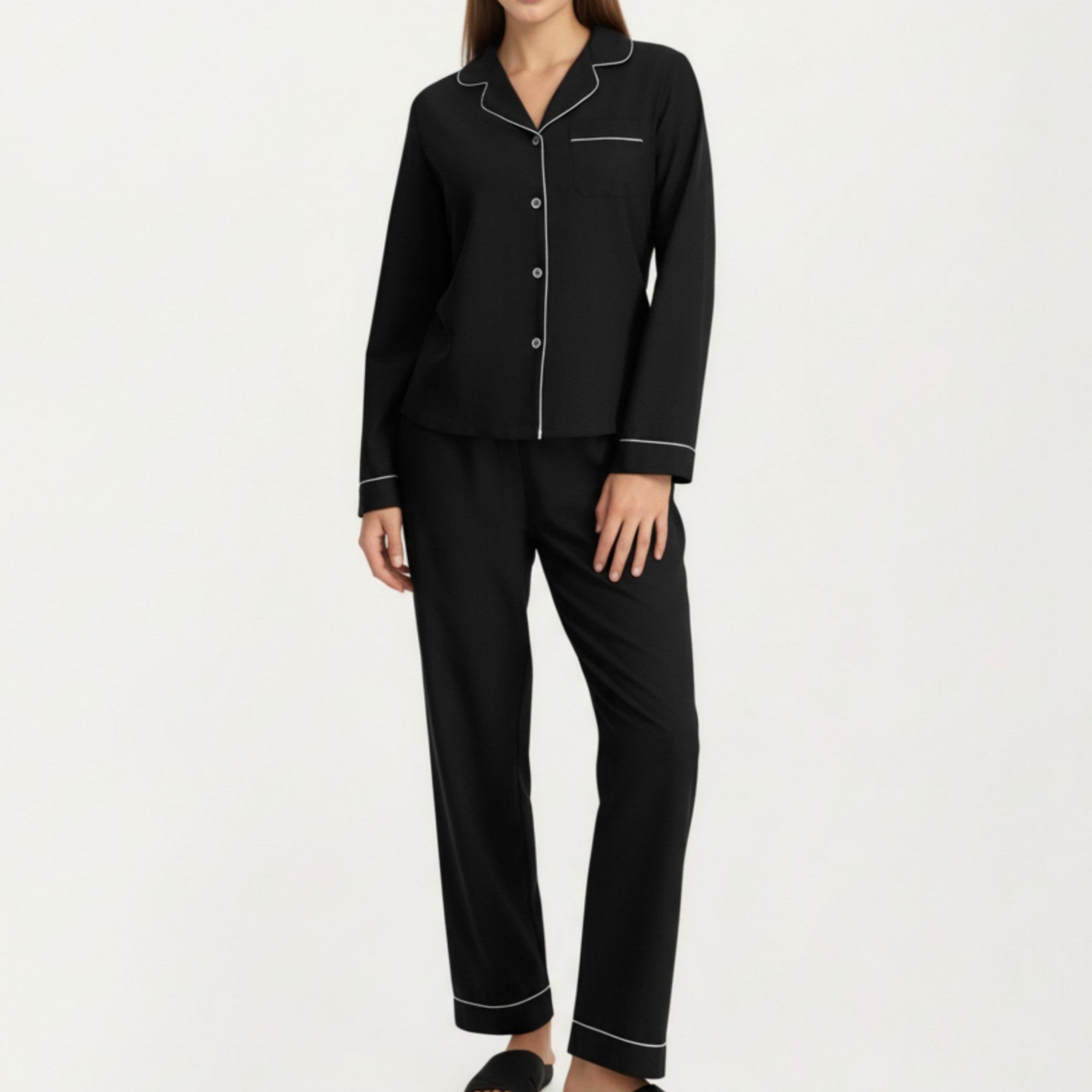 Anna-Kaci Lounge Women's Long Sleeve Pajama Set with Soft Notched Collar Button Front Top and Relaxed Straight-Leg Pants