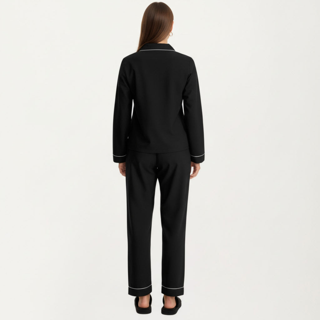 Anna-Kaci Lounge Women's Long Sleeve Pajama Set with Soft Notched Collar Button Front Top and Relaxed Straight-Leg Pants