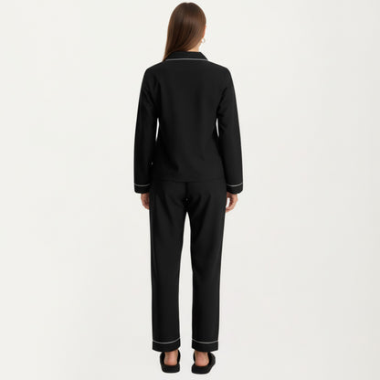 Anna-Kaci Lounge Women's Long Sleeve Pajama Set with Soft Notched Collar Button Front Top and Relaxed Straight-Leg Pants