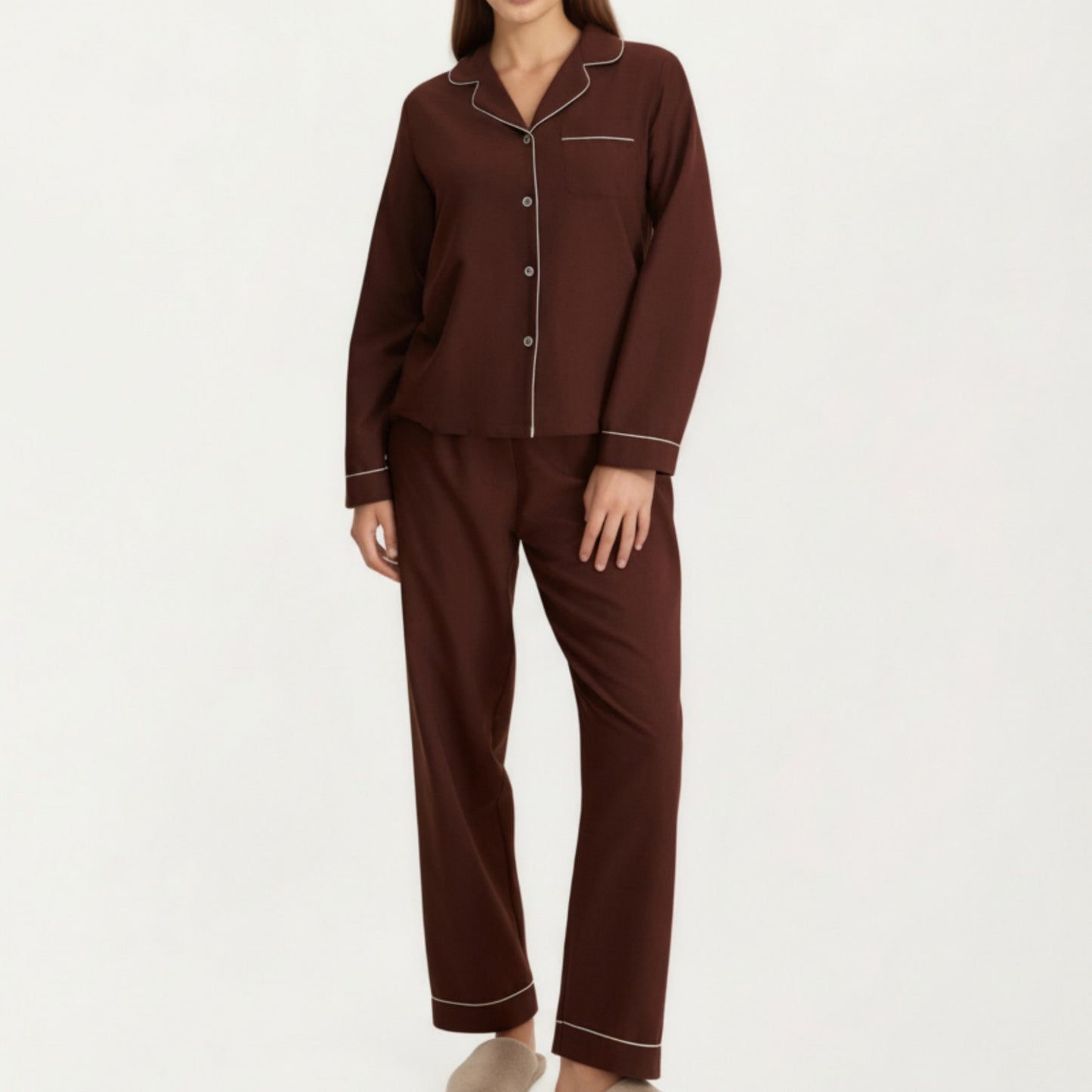 Anna-Kaci Lounge Women's Long Sleeve Pajama Set with Soft Notched Collar Button Front Top and Relaxed Straight-Leg Pants