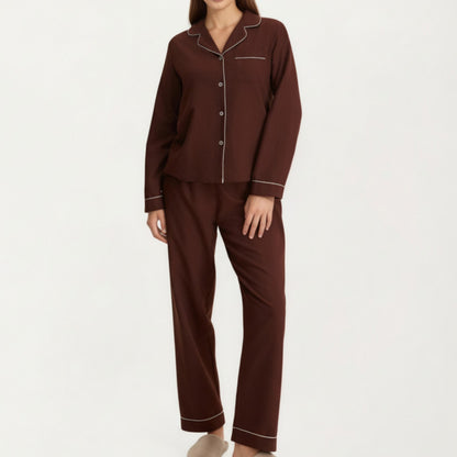 Anna-Kaci Lounge Women's Long Sleeve Pajama Set with Soft Notched Collar Button Front Top and Relaxed Straight-Leg Pants