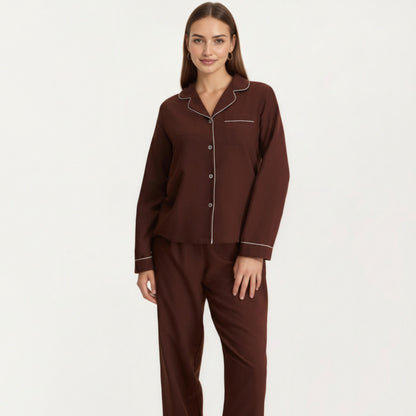Anna-Kaci Lounge Women's Long Sleeve Pajama Set with Soft Notched Collar Button Front Top and Relaxed Straight-Leg Pants