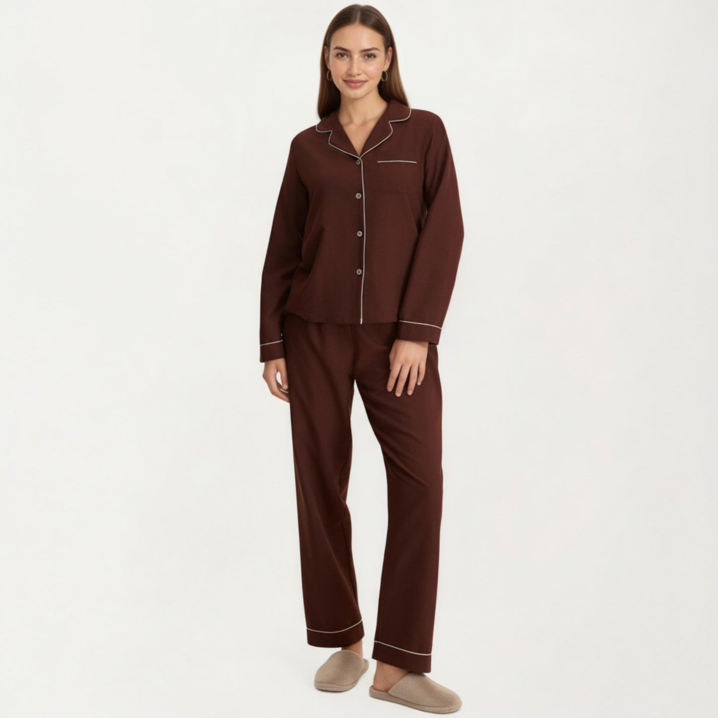 Anna-Kaci Lounge Women's Long Sleeve Pajama Set with Soft Notched Collar Button Front Top and Relaxed Straight-Leg Pants
