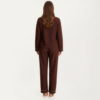 Anna-Kaci Lounge Women's Long Sleeve Pajama Set with Soft Notched Collar Button Front Top and Relaxed Straight-Leg Pants