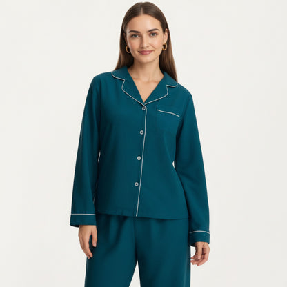 Anna-Kaci Lounge Women's Long Sleeve Pajama Set with Soft Notched Collar Button Front Top and Relaxed Straight-Leg Pants