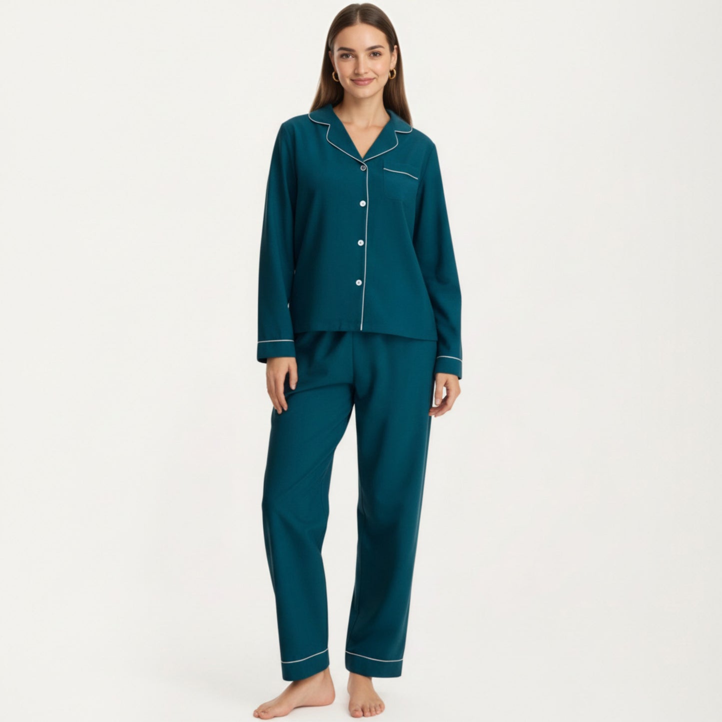 Anna-Kaci Lounge Women's Long Sleeve Pajama Set with Soft Notched Collar Button Front Top and Relaxed Straight-Leg Pants