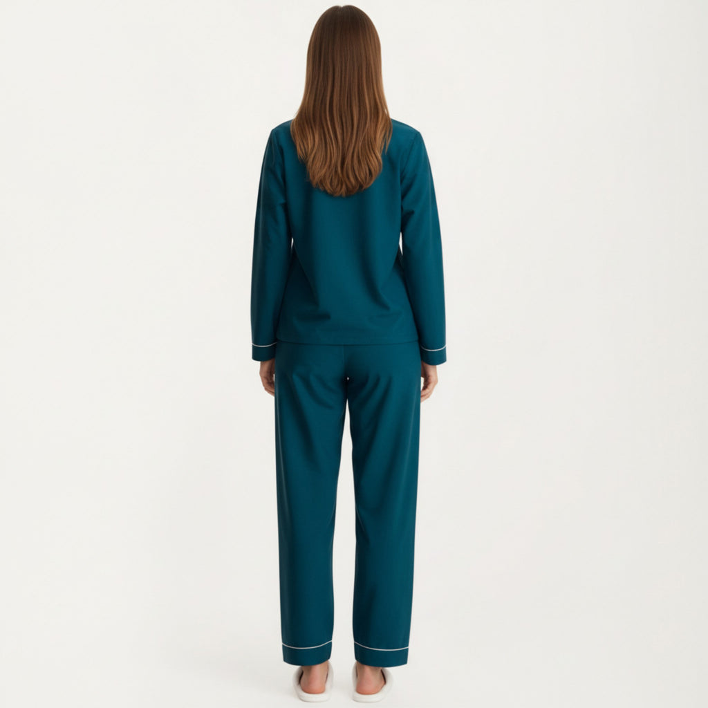 Anna-Kaci Lounge Women's Long Sleeve Pajama Set with Soft Notched Collar Button Front Top and Relaxed Straight-Leg Pants