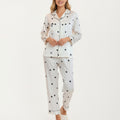 Anna-Kaci Lounge Women's 2-Piece Set Satin Heart Print Pajama Top with Contrast Piping Matched with Relaxed Straight-Leg Pants