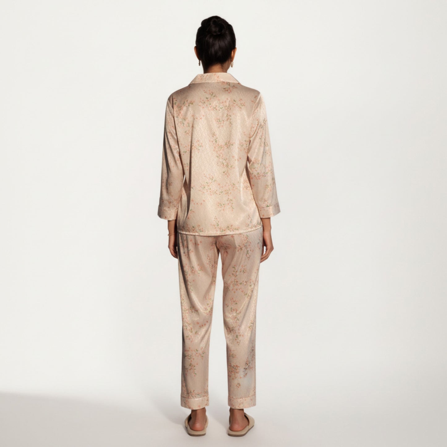 Anna-Kaci Lounge Women's 2-Piece Set Floral Satin Pajama Top and Relaxed Fit Pants with Smooth Finish and Soft Collar Detail