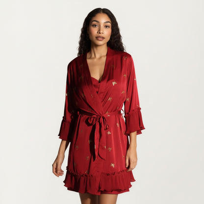 Anna-Kaci Lounge Women's Satin Bow Print Slip Dress with Spaghetti Straps and Soft Draped Neckline for a Smooth Elegant Look