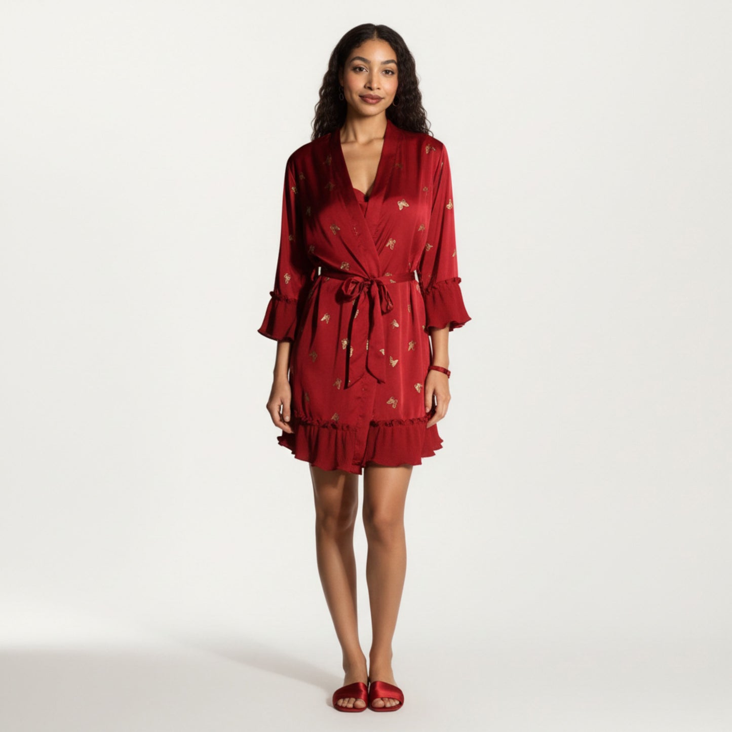 Anna-Kaci Lounge Women's Satin Bow Print Slip Dress with Spaghetti Straps and Soft Draped Neckline for a Smooth Elegant Look