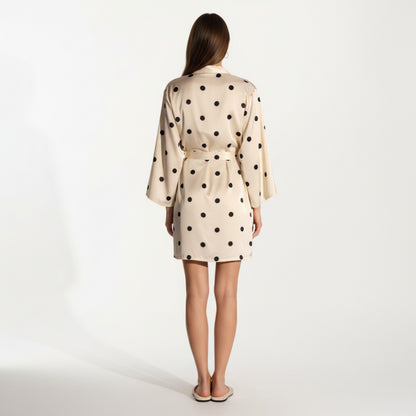 Anna-Kaci Lounge Women's 2-Piece Set Satin Polka Dot Slip Dress with Spaghetti Straps and Matching Tie Waist Robe Layer