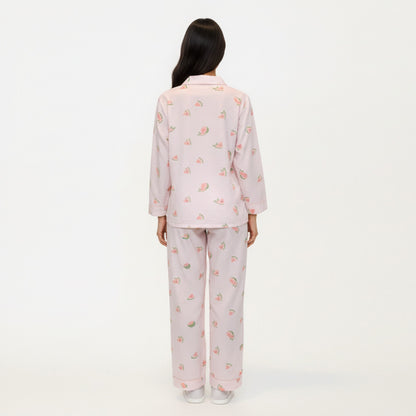 Anna-Kaci Lounge Women's 2-Piece Set Heart Print Button Front Pajama Top with Relaxed Long Sleeves and Matching Elastic Waist Pants