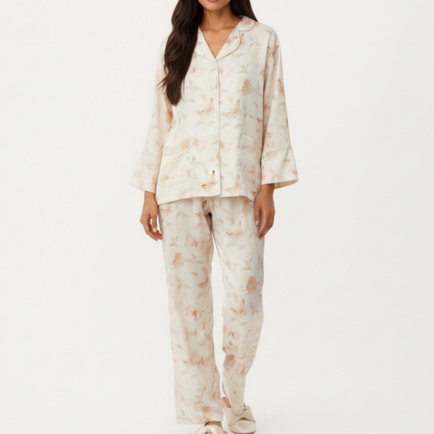 Anna-Kaci Lounge Women's 2-Piece Set Floral Print Button Front Pajama Top with Wide Cuff Sleeves and Matching Relaxed Fit Pants